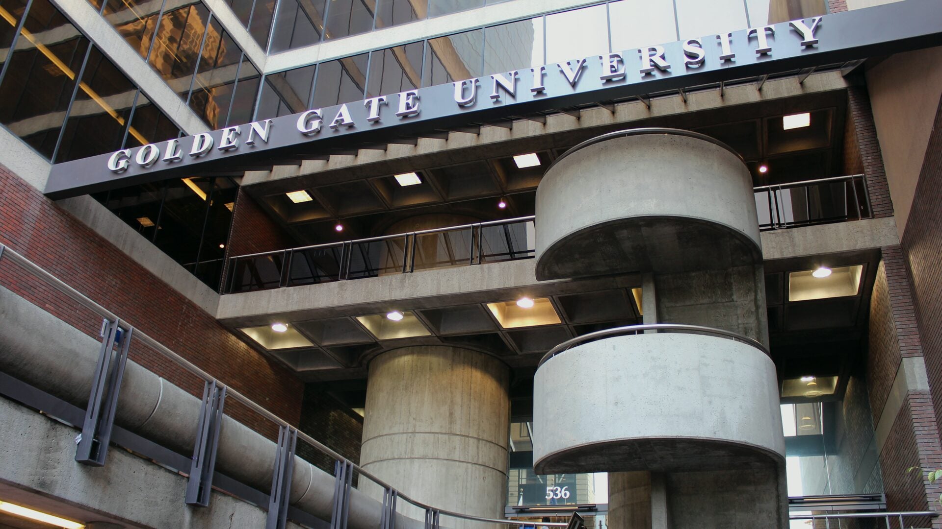 The front entrance of Golden Gate University main campus.